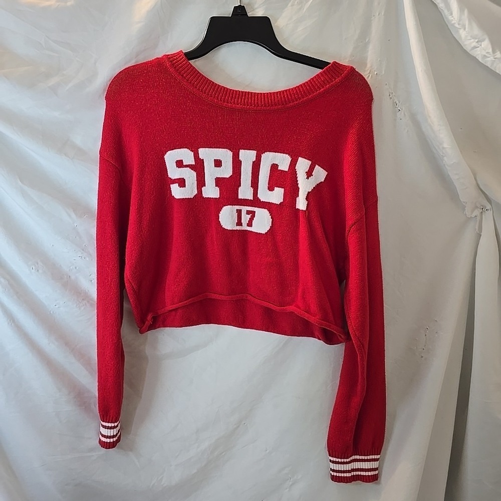 No Boundaries‎ Cropped Long Sleeve Rolled Hem Sweater Spicy 17 Red Sz L Y2K 90s